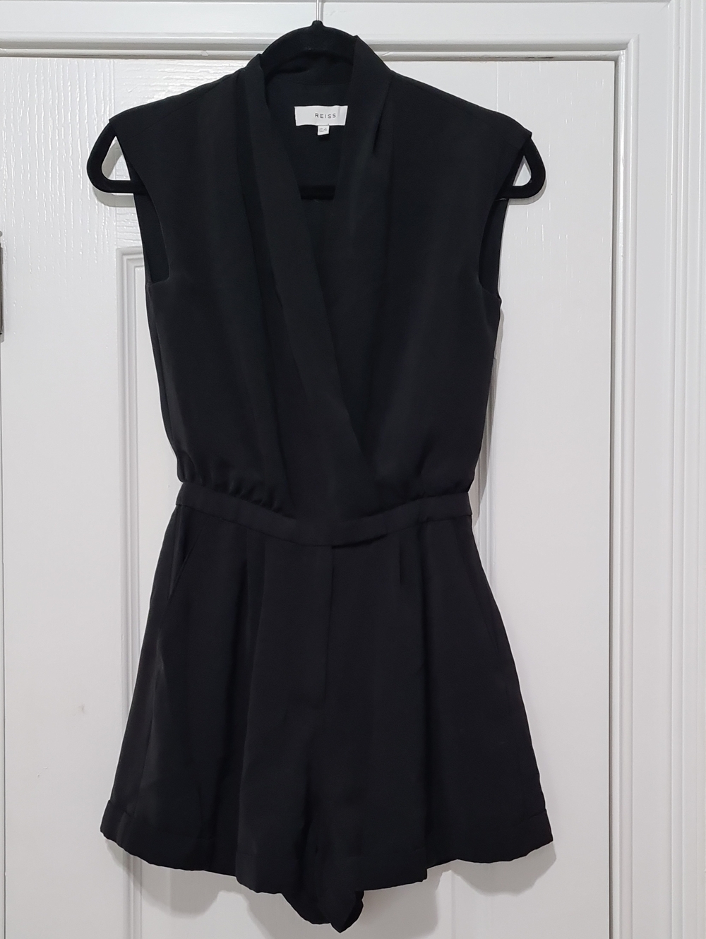 Reiss Black Sleeveless Wrap-Front Romper